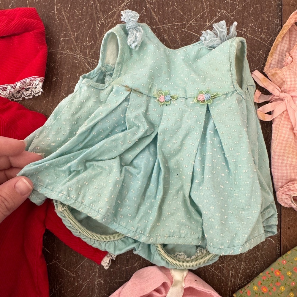 Vintage Doll Clothes Lot Handmade‎ Floral Lace Velvet Dresses Bonnet - Picture 9 of 12